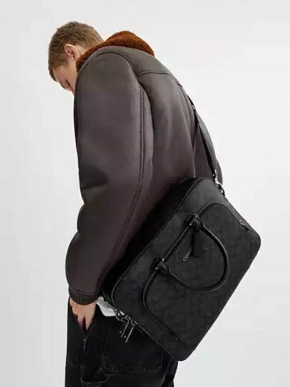 Coach Ethan Brief Charcoal Signature Canvas Briefcase Laptop Bag for 15" Laptop